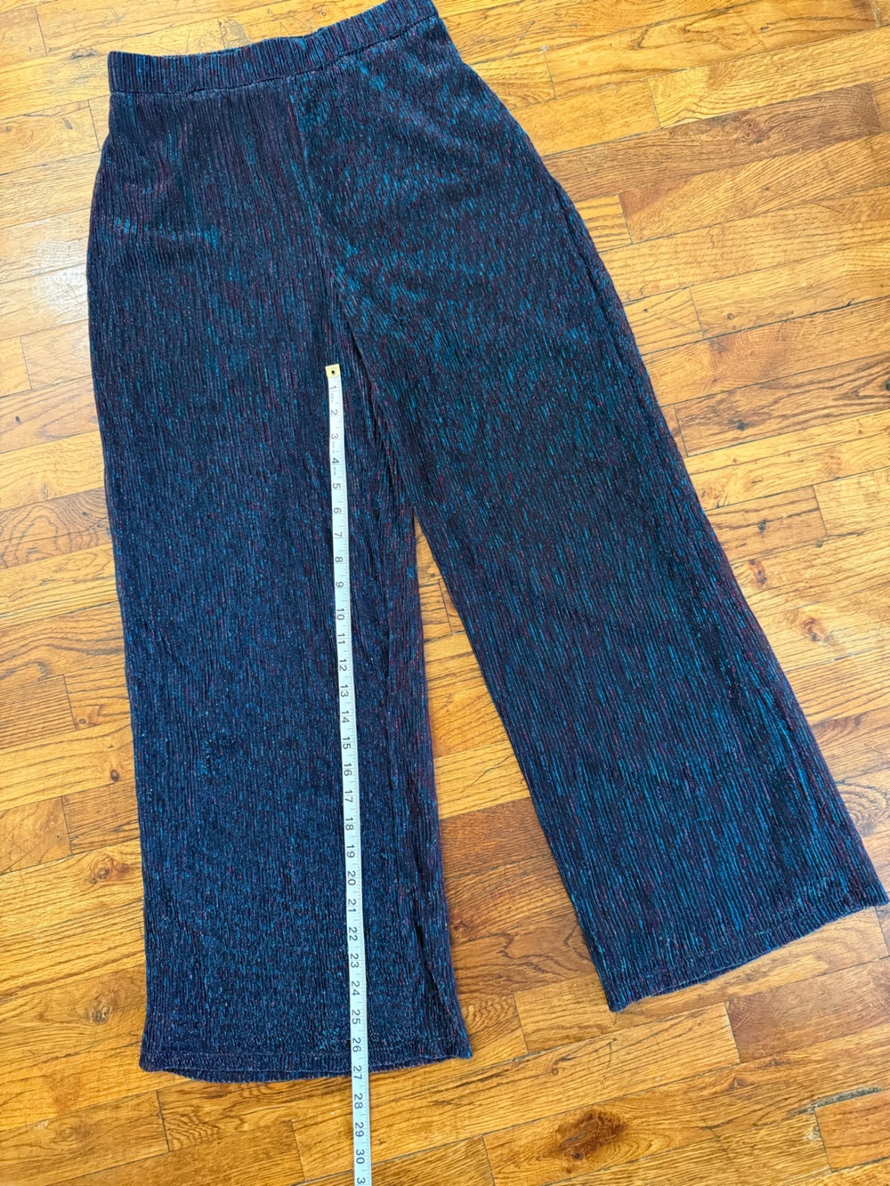 Skies Are Blue Crinkled Wide Leg Shimmer Pants Blue Teal Purple Metallic Size M - Picture 7 of 13